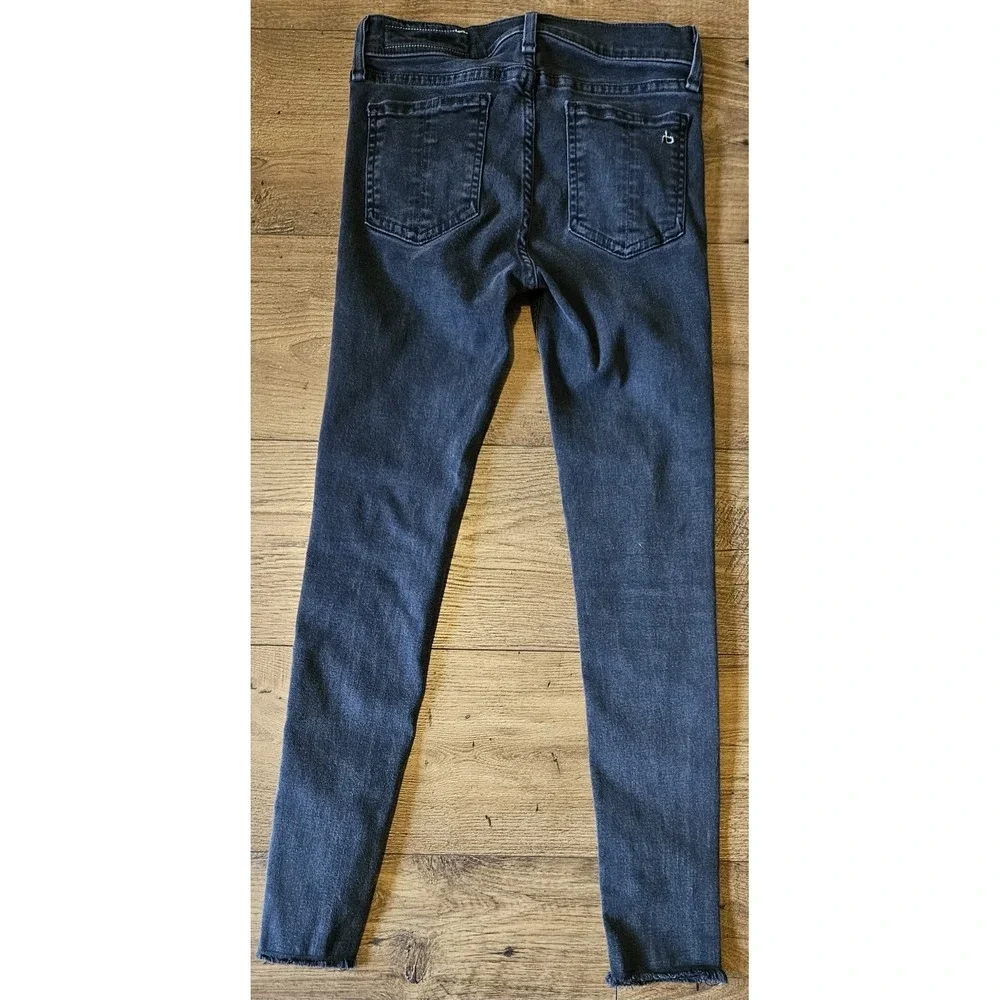 Rag & Bone Ankle Skinny Jeans Size 25 Black Raw Distressed Hem Stretch (24x25)